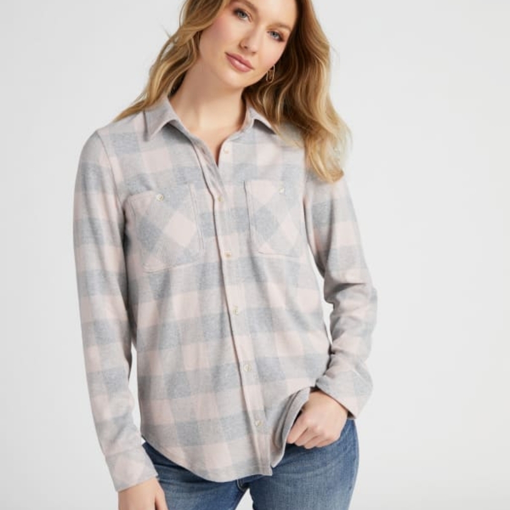 Thread & Supply Gray and Pink Plaid Button Down Shirt
